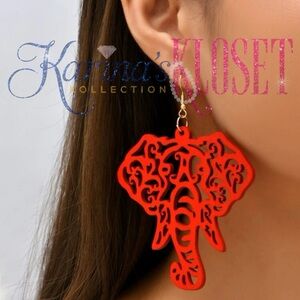 Red Elephant Earrings | Custom Carved Wooded Earrings 🐘